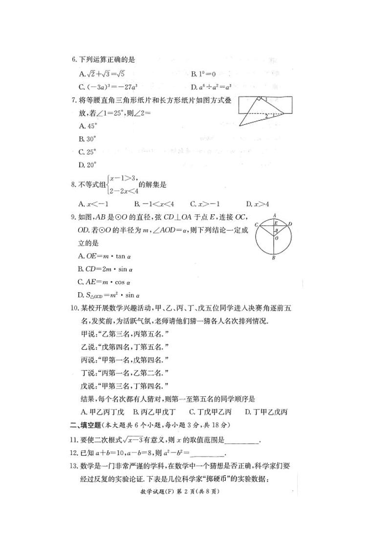 2022-2023附中集团四次联考数学试卷第2页