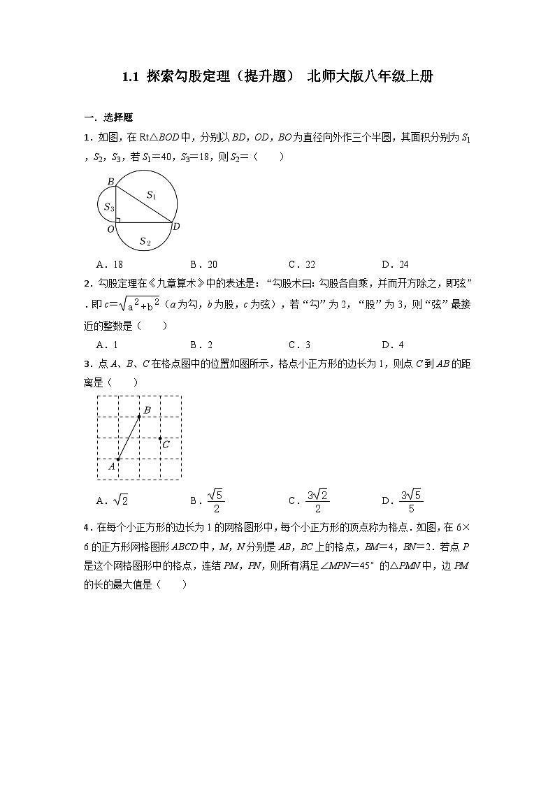 1.1 探索勾股定理提升练习题 北师大版数学八年级上册第1页