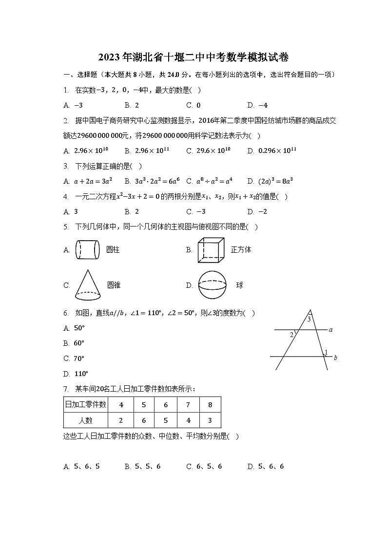2023年湖北省十堰二中中考数学模拟试卷（含解析）第1页