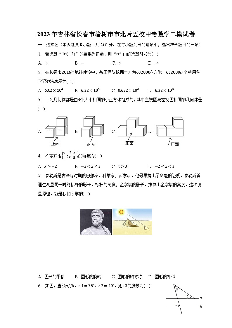 2023年吉林省长春市榆树市市北片五校中考数学二模试卷（含解析）01