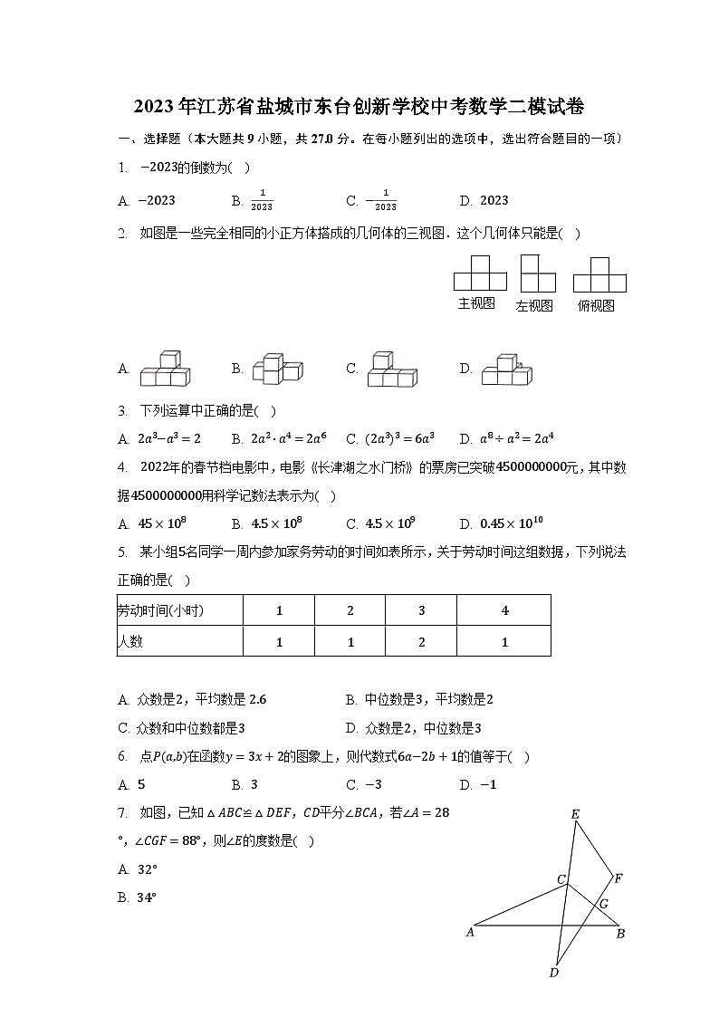 2023年江苏省盐城市东台创新学校中考数学二模试卷（含解析）01