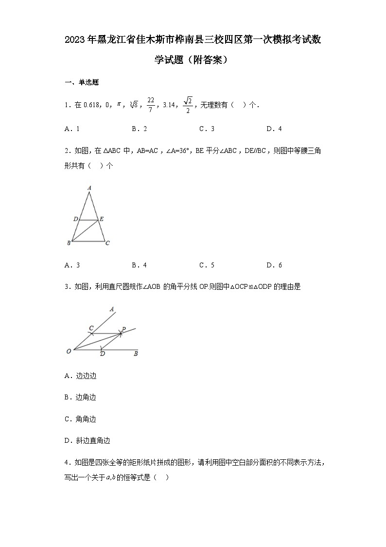 2023年黑龙江省佳木斯市桦南县三校四区中考第一次模拟考试数学试题01