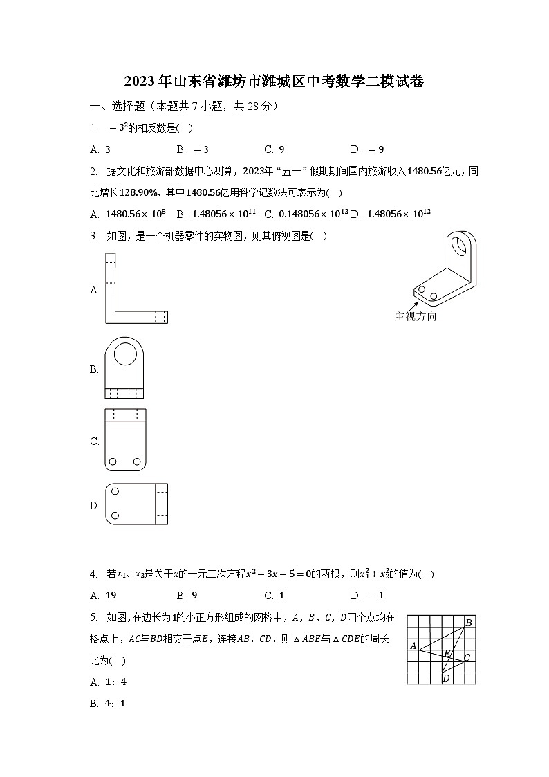 2023年山东省潍坊市潍城区中考数学二模试卷（含解析）01