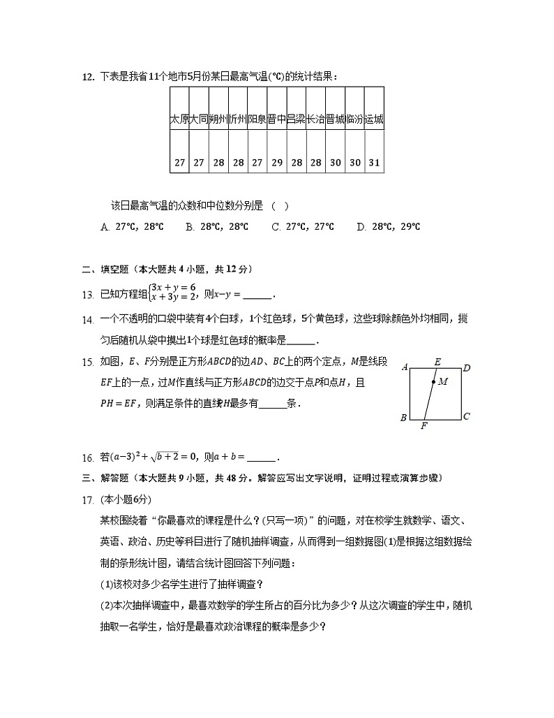 2023届贵州省安顺市中考数学阶段性适应模拟试题（3月）无答案第3页