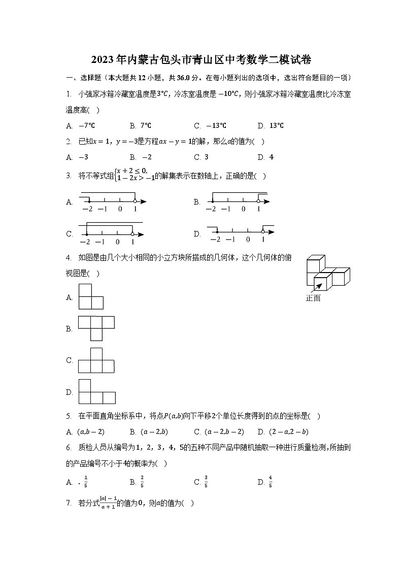 2023年内蒙古包头市青山区中考数学二模试卷(含答案)第1页