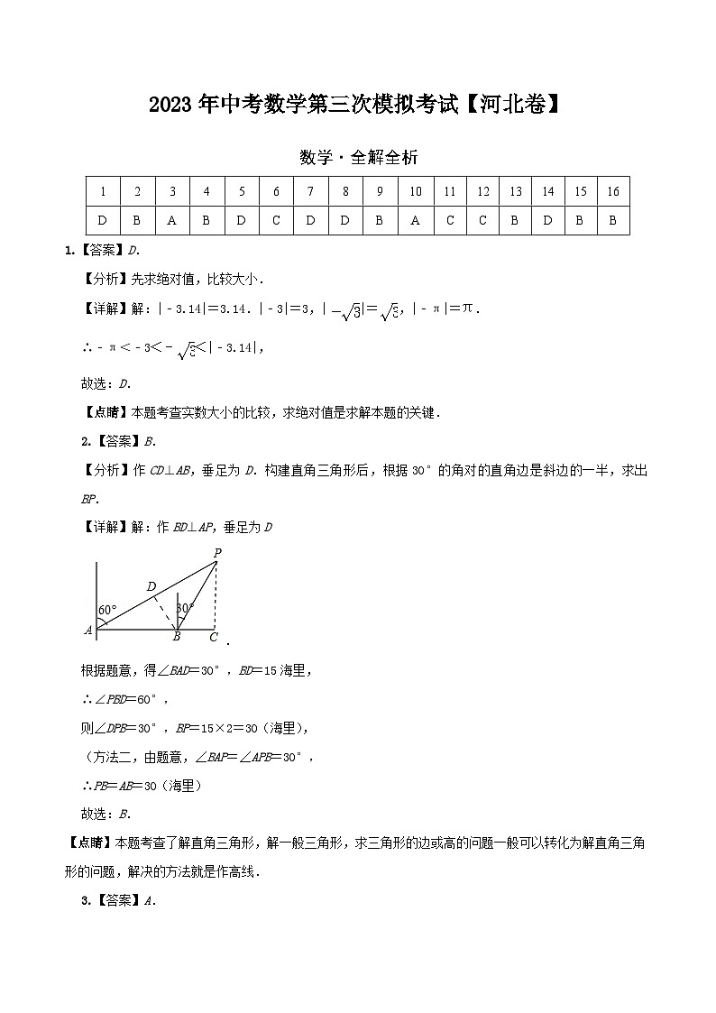 （河北卷）2023年中考数学第三次模拟考试（全解全析）第1页
