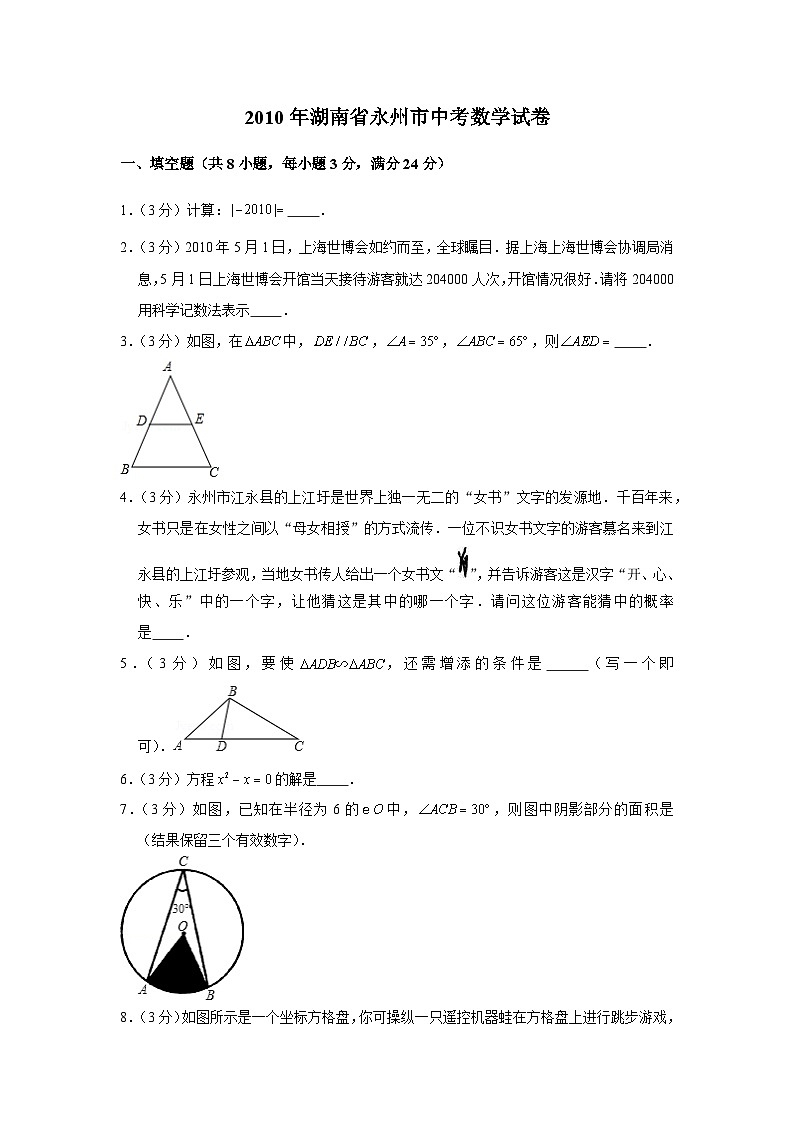 【全套】中考数学复习2010年湖南省永州市中考数学试卷（知识梳理+含答案）第1页