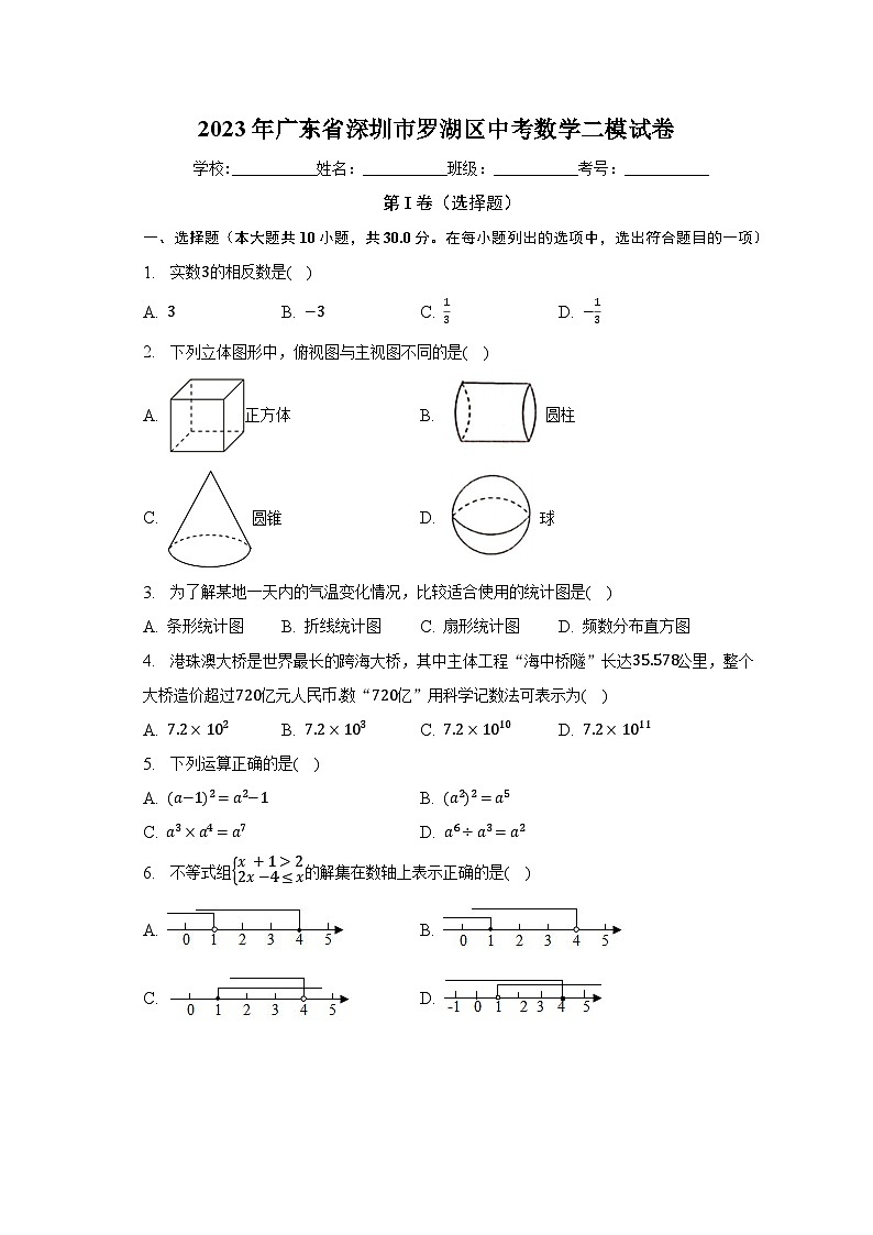 2023年广东省深圳市罗湖区中考数学二模试卷（含解析）第1页
