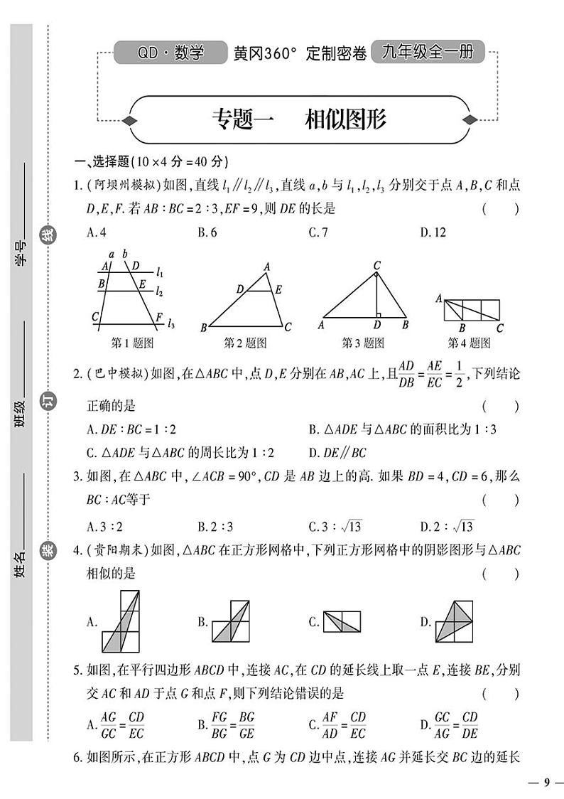（2023秋）（初中）九年级全一册-青岛版数学-专题一 相似图形01