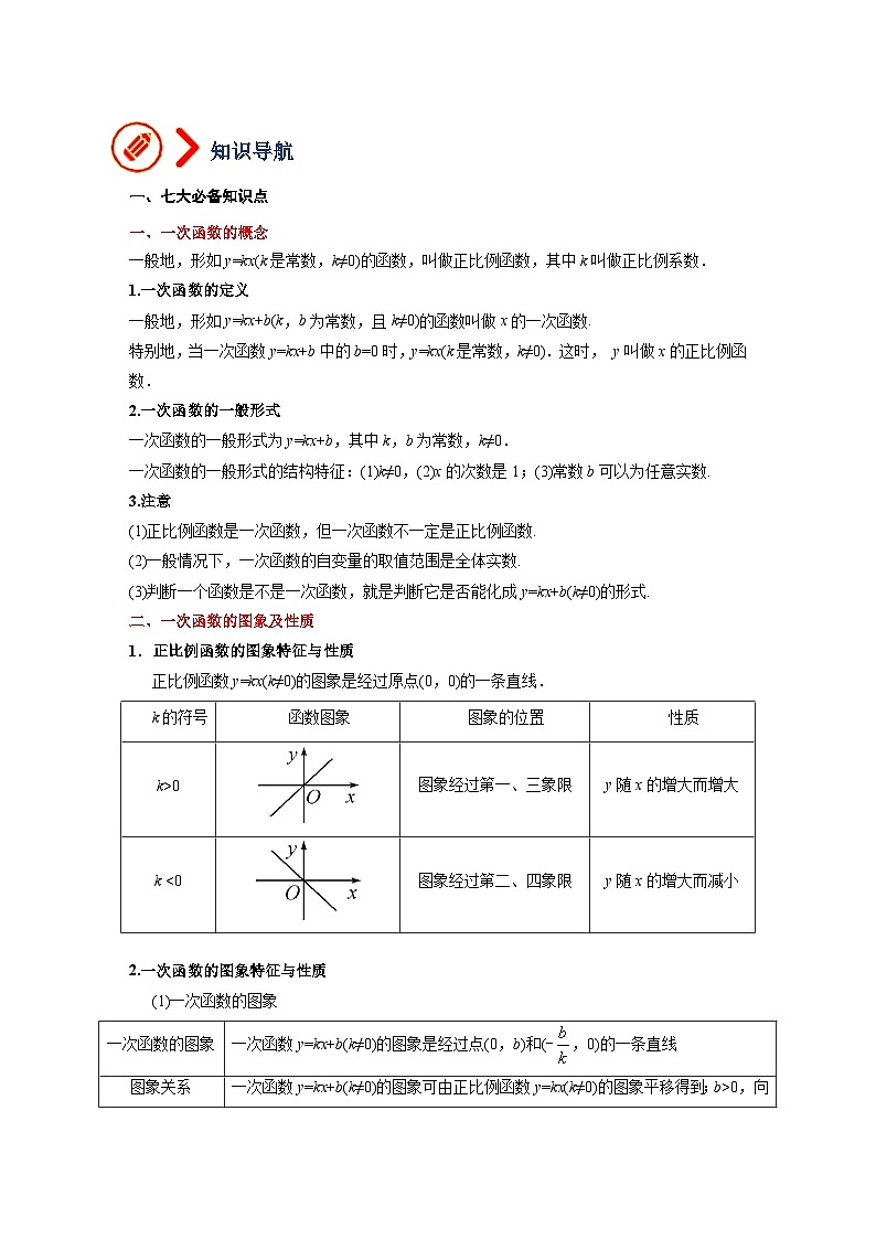 第9讲 一次函数及其图像与性质（讲义）（教师版含解析）中考数学一轮复习讲义+训练02