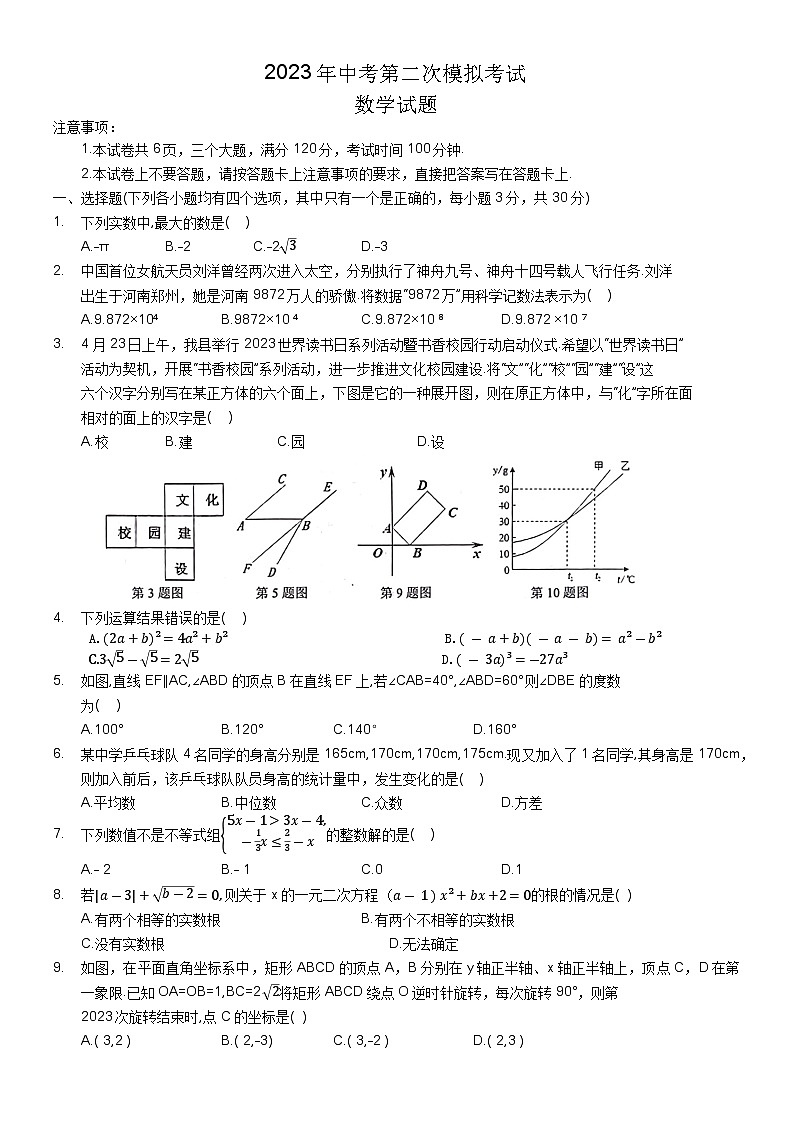 2023年河南省周口市扶沟县中考二模数学试题(含答案)01