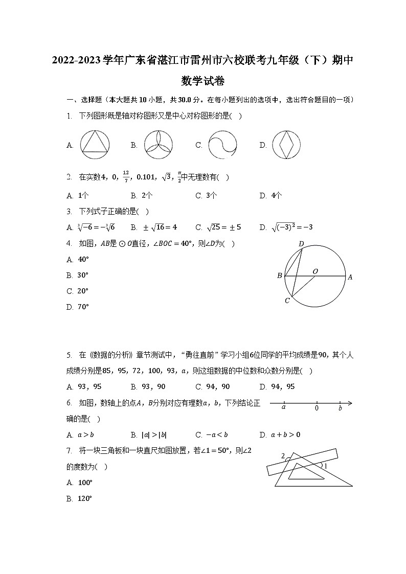 2022-2023学年广东省湛江市雷州市六校联考九年级（下）期中数学试卷（含解析）01