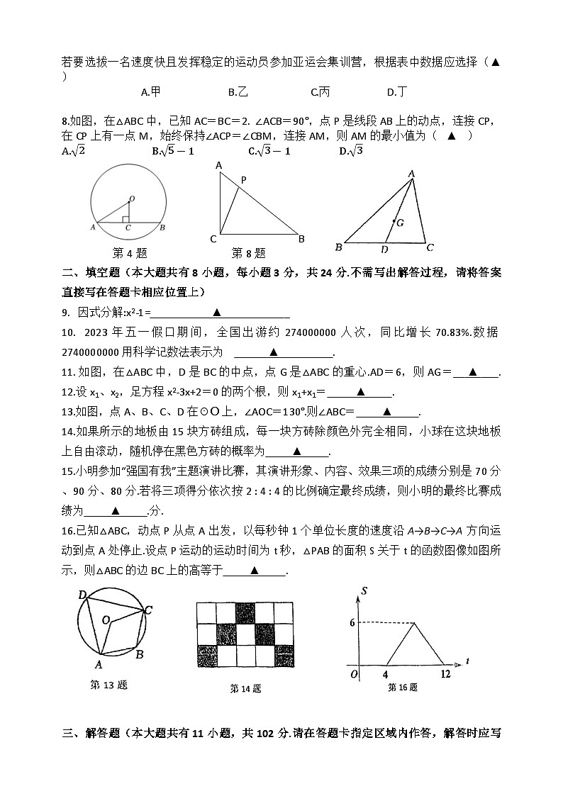 2023年江苏省盐城市鹿鸣路初级中学中考一模数学试题02