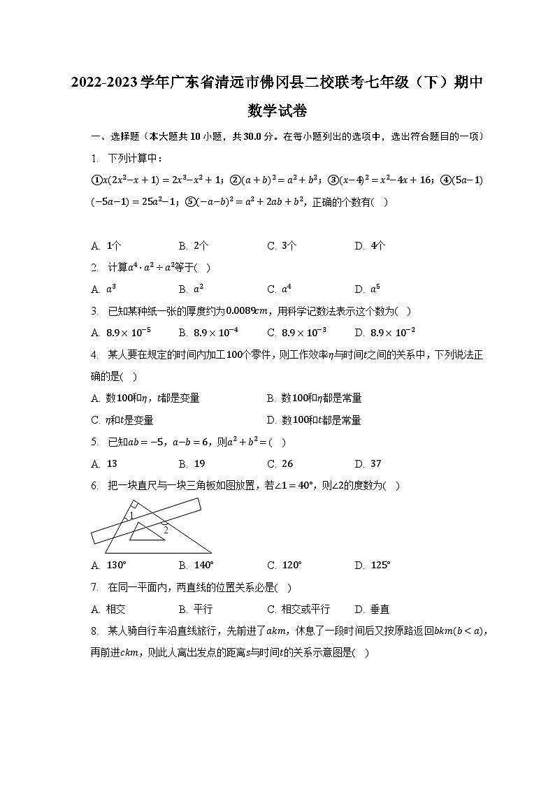 2022-2023学年广东省清远市佛冈县二校联考七年级（下）期中数学试卷（含解析）第1页