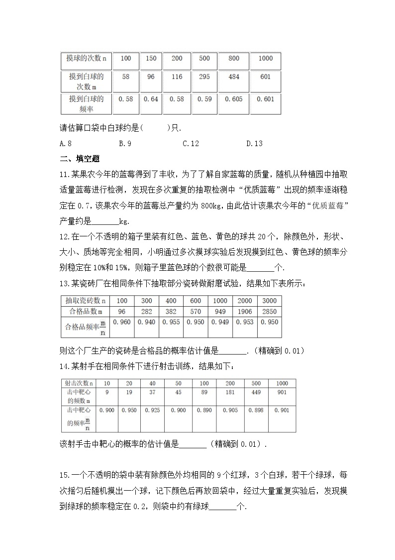 2023年人教版数学九年级上册《25.3 用频率估计概率》同步精炼（含答案） 试卷03