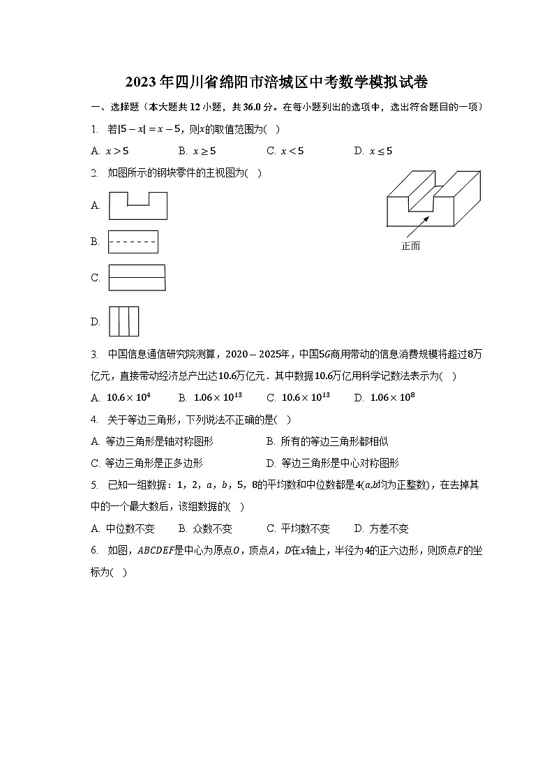 2023年四川省绵阳市涪城区中考数学模拟试卷（含答案）01