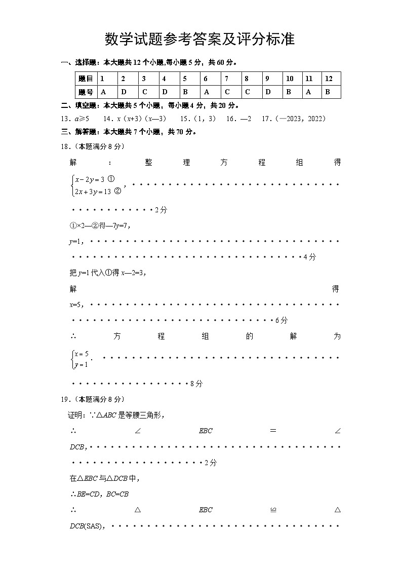 2022年山东省淄博市中考数学试卷参考答案及解析01