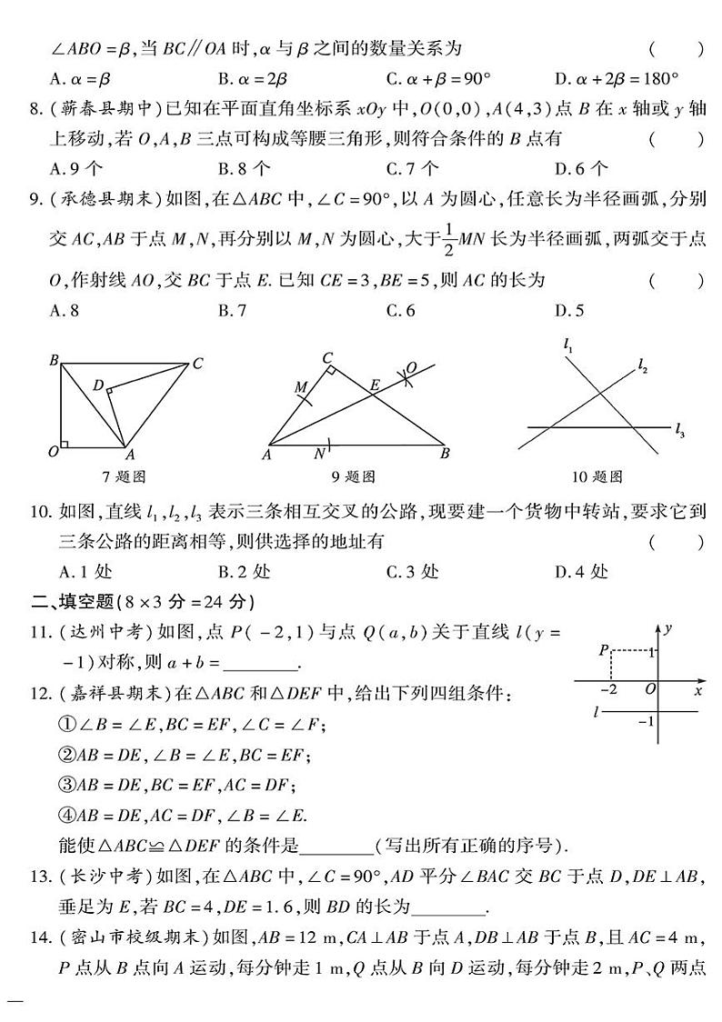 （2023秋）（初中）八年级上册-青岛版数学-专题一 全等与轴对称02