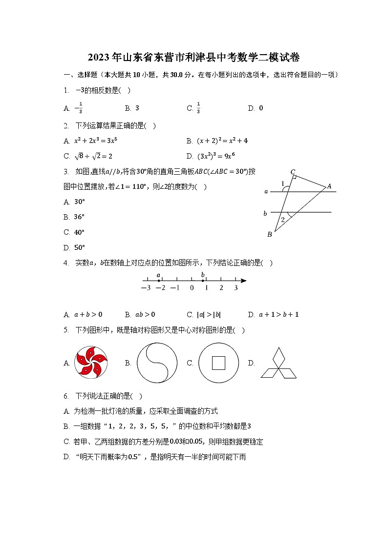 2023年山东省东营市利津县中考数学二模试卷（含解析）01
