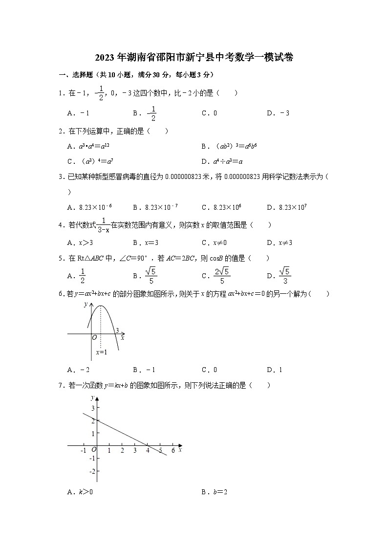 2023年湖南省邵阳市新宁县中考数学一模试卷（含解析）01