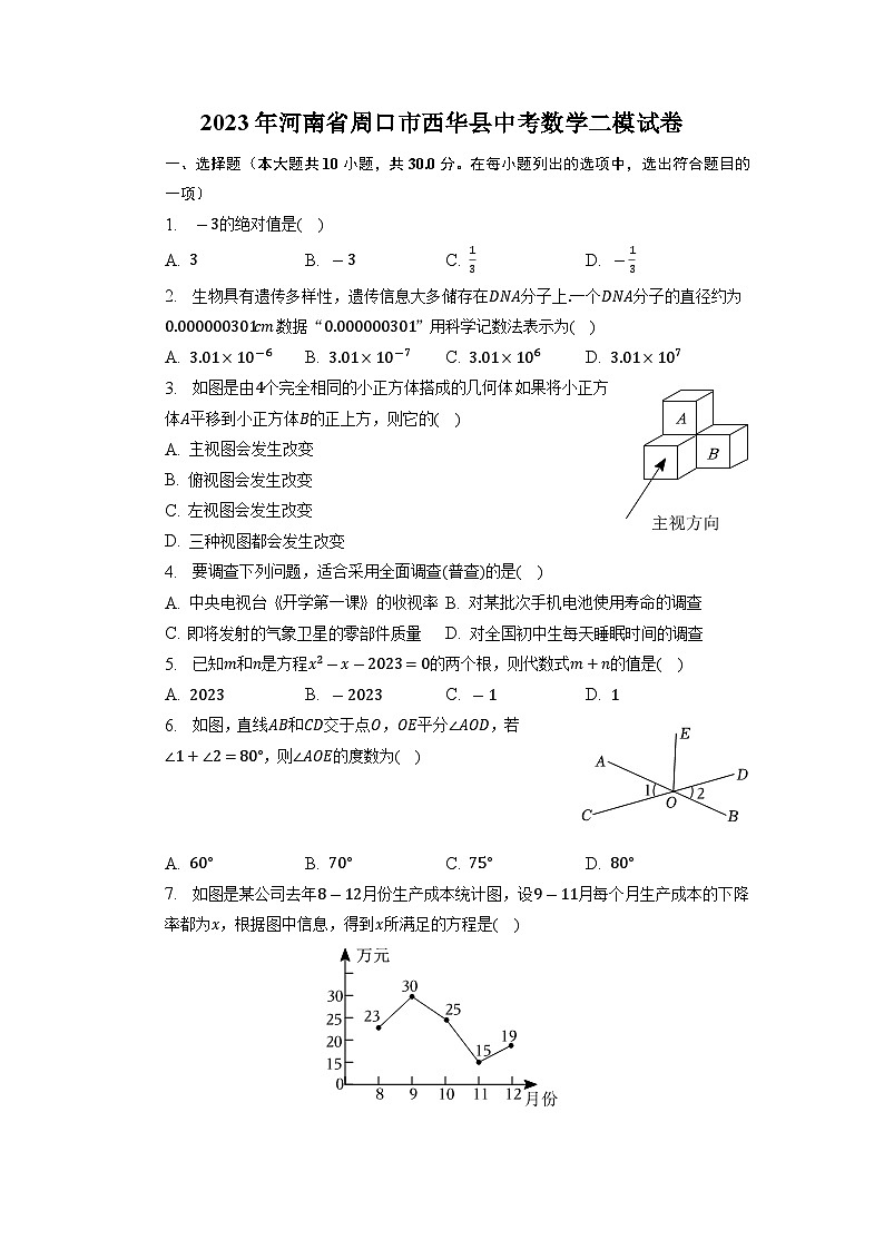 2023年河南省周口市西华县中考数学二模试卷+第1页
