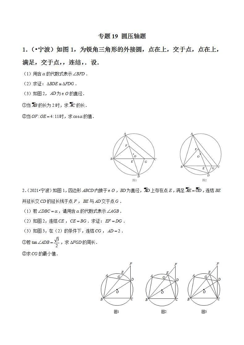 专题19 圆压轴题-备战宁波中考数学真题模拟题分类汇编01