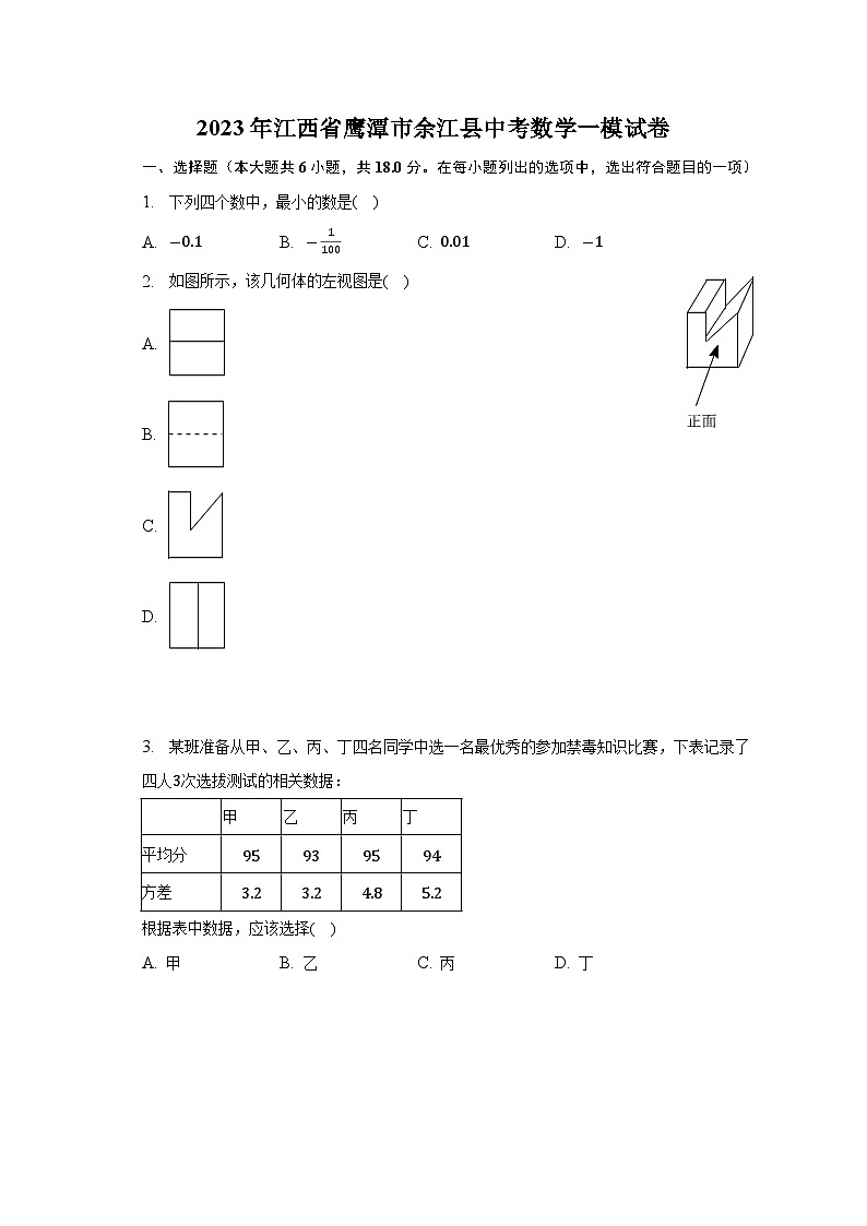 2023年江西省鹰潭市余江县中考数学一模试卷（含答案）01