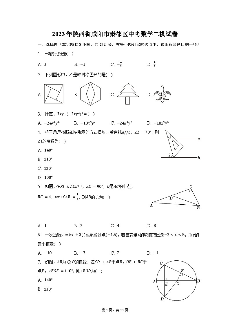 2023年陕西省咸阳市秦都区中考数学二模试卷（含解析）第1页