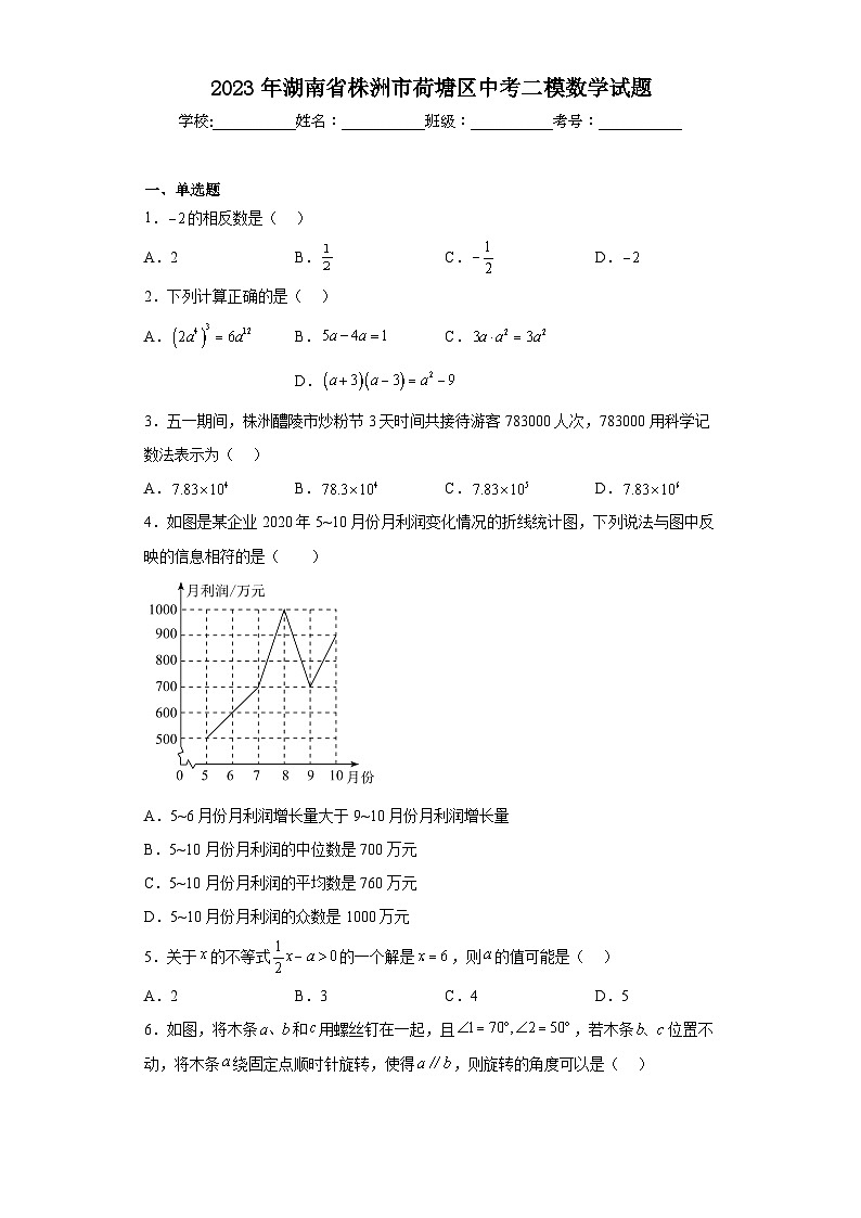 2023年湖南省株洲市荷塘区中考二模数学试题（含解析）01