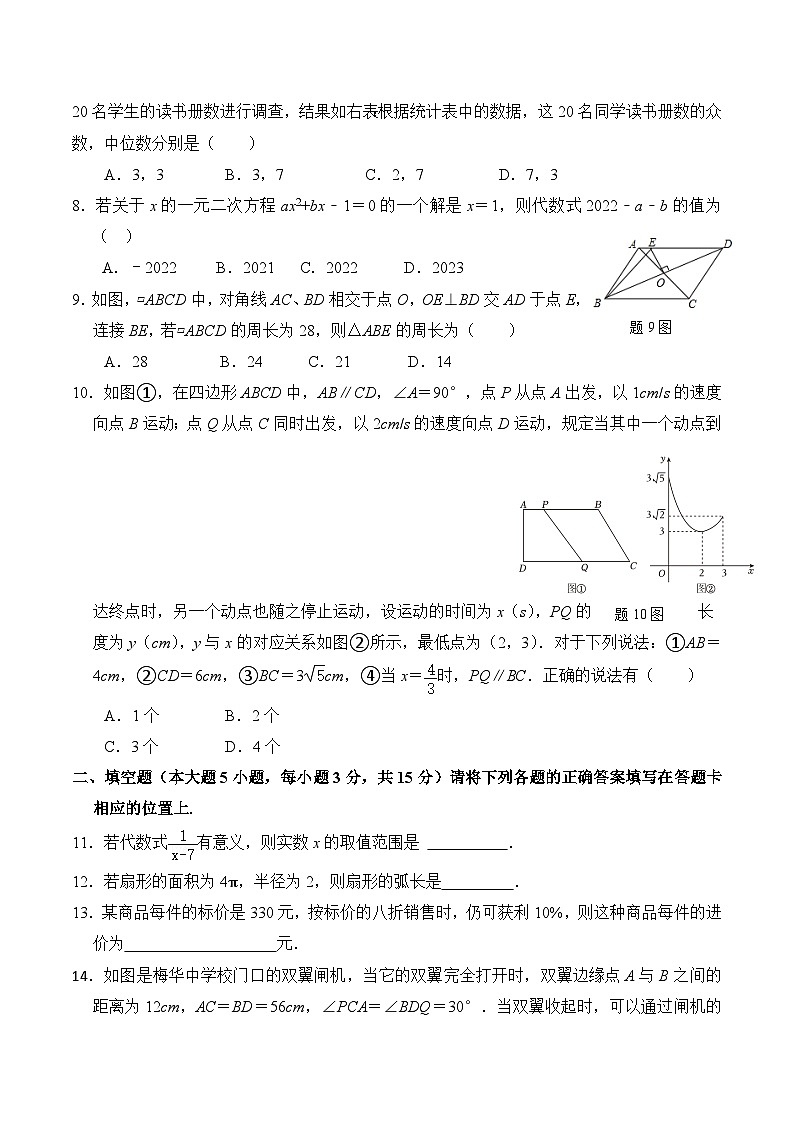 2023年广东省珠海市梅华中学三模数学试题（含答案）第2页