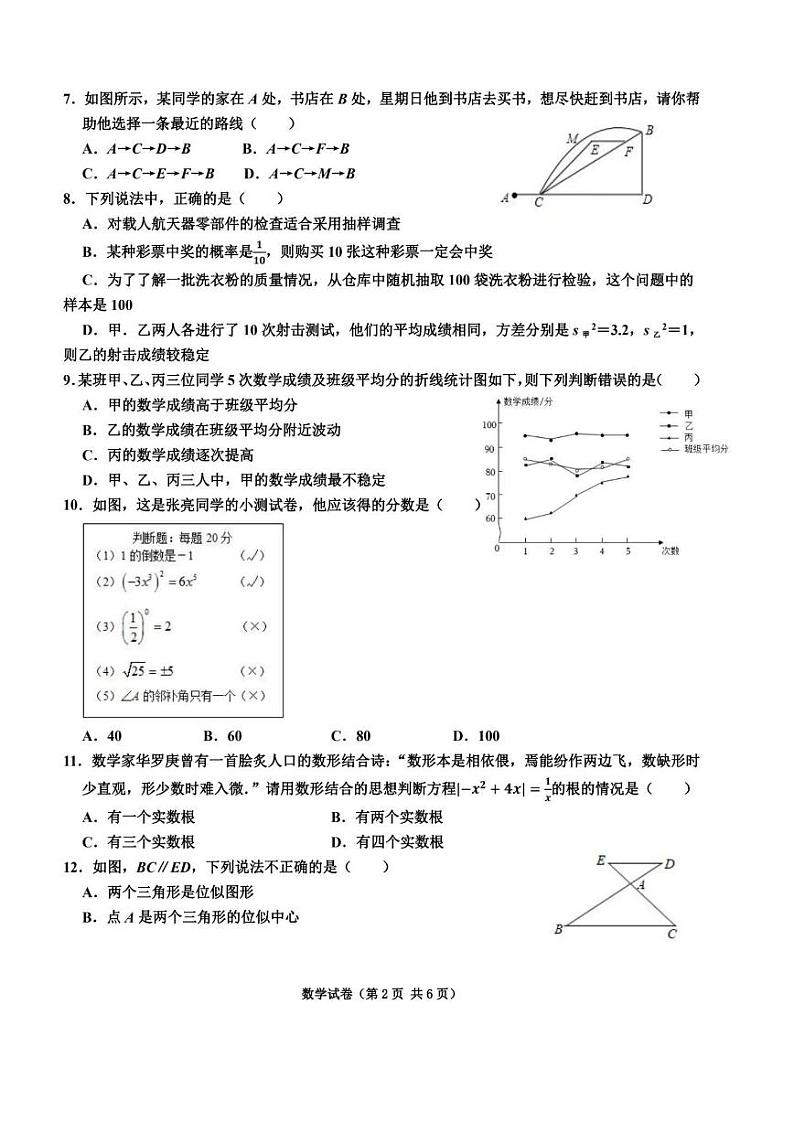 2023年唐山遵化中考二模-数学试卷+答案02