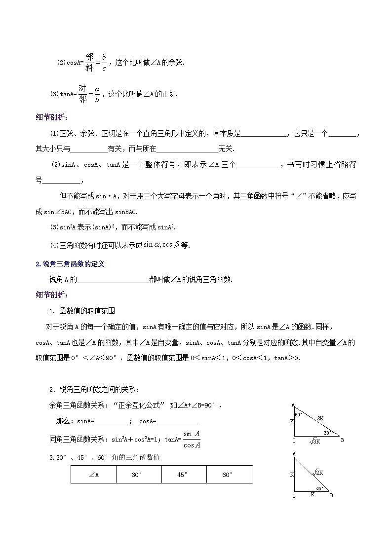 第28章《锐角三角函数》——【期末复习】九年级数学下册章节知识点+思维导图+练习学案（人教版）02