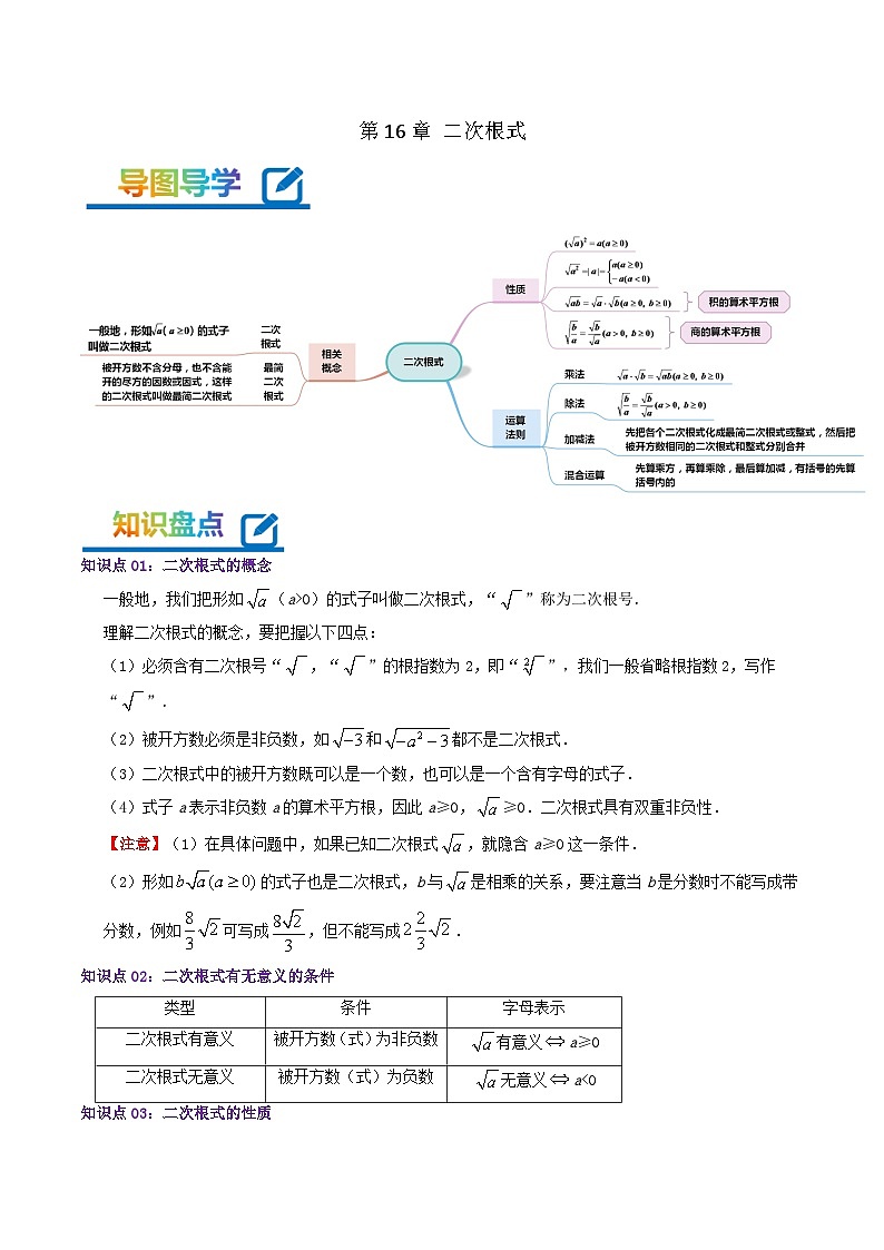 第16章《二次根式》——【期末复习】八年级数学下册章节知识点梳理（人教版）01