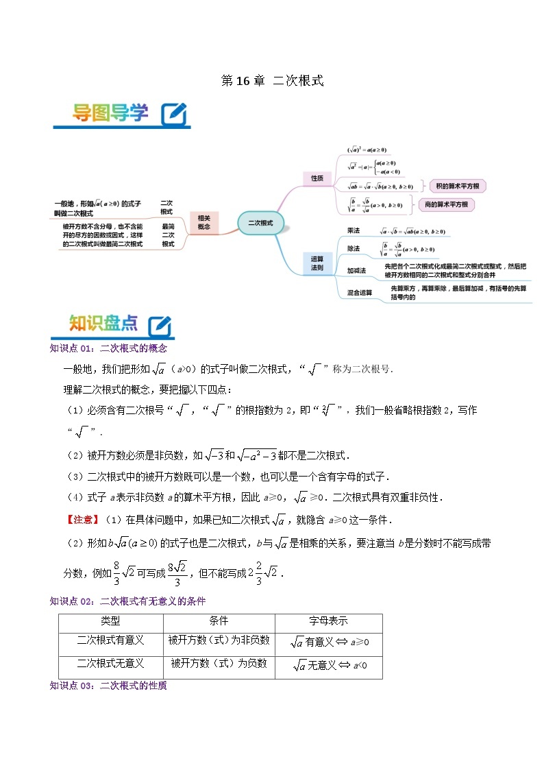 第16章《二次根式》——【期末复习】八年级数学下册章节知识点梳理（人教版）01