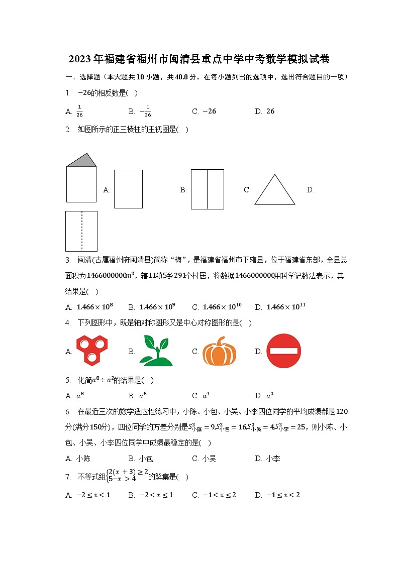 2023年福建省福州市闽清县重点中学中考数学模拟试卷-普通用卷第1页