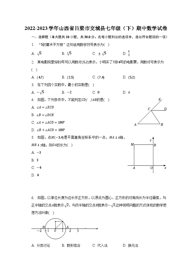 2022-2023学年山西省吕梁市交城县七年级（下）期中数学试卷（含解析）第1页