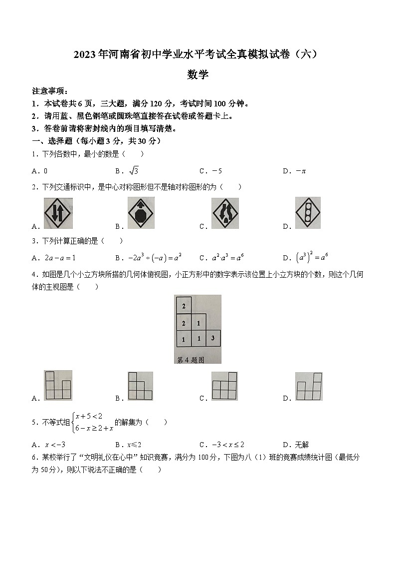 2023年河南省洛阳市偃师区实验中学中考二模数学试题（含答案）第1页