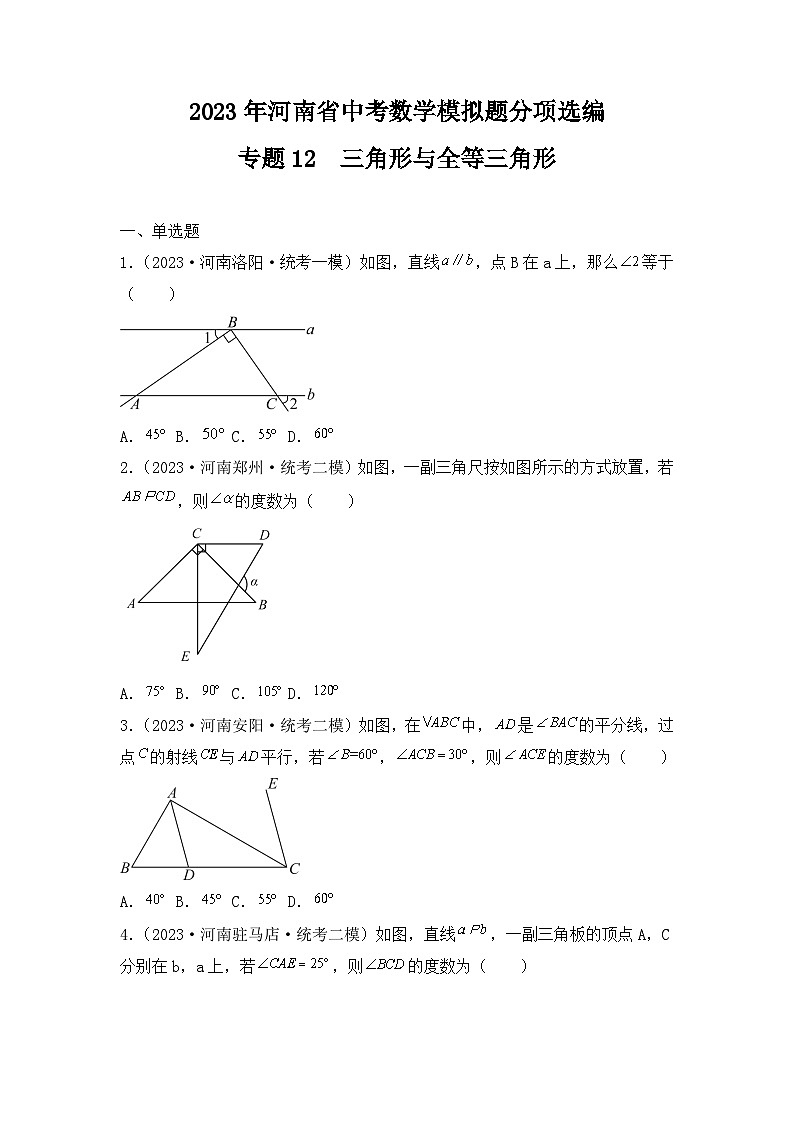 专题12  三角形与全等三角形——2023年河南省中考数学模拟题分项选编第1页