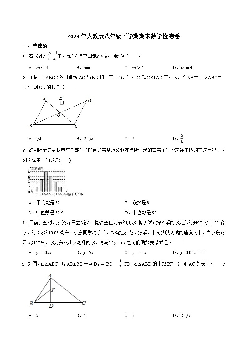 2023年人教版八年级下学期期末数学检测卷（原卷版）第1页