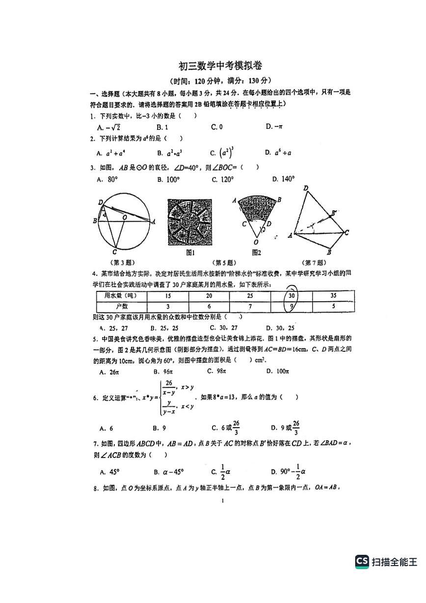 2023年江苏省苏州新区一中九年级数学二模试卷第1页