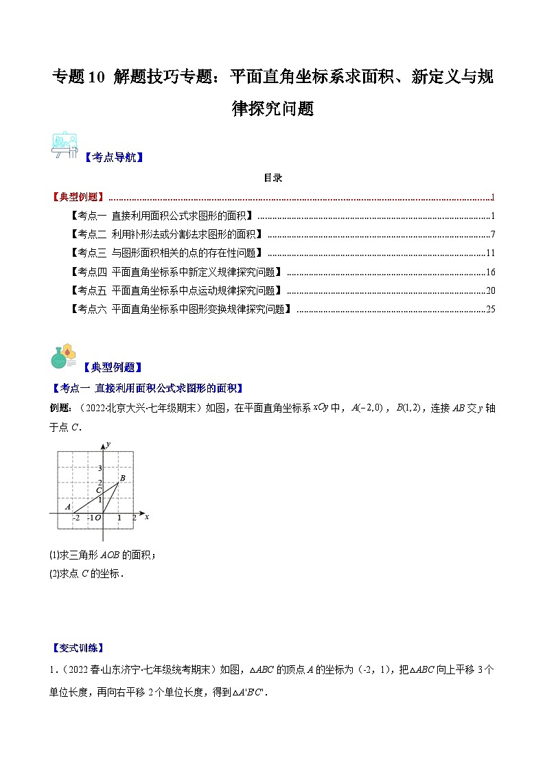 【期末常考压轴题】湘教版八年级数学下册-专题10 解题技巧专题：平面直角坐标系求面积、新定义与规律探究问题01