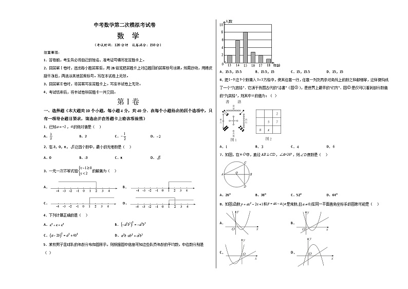 数学（湖南株洲卷）-学易金卷：中考第二次模拟考试卷01