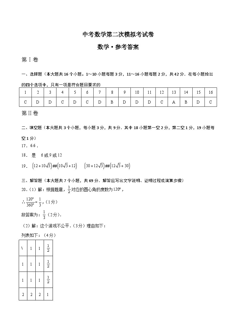 数学（河北卷）（参考答案）第1页