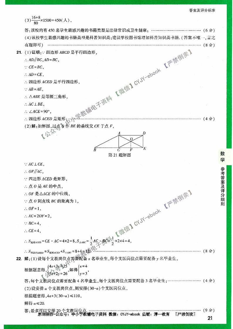2023年万唯长沙中考数学定心卷及参考答案答案02