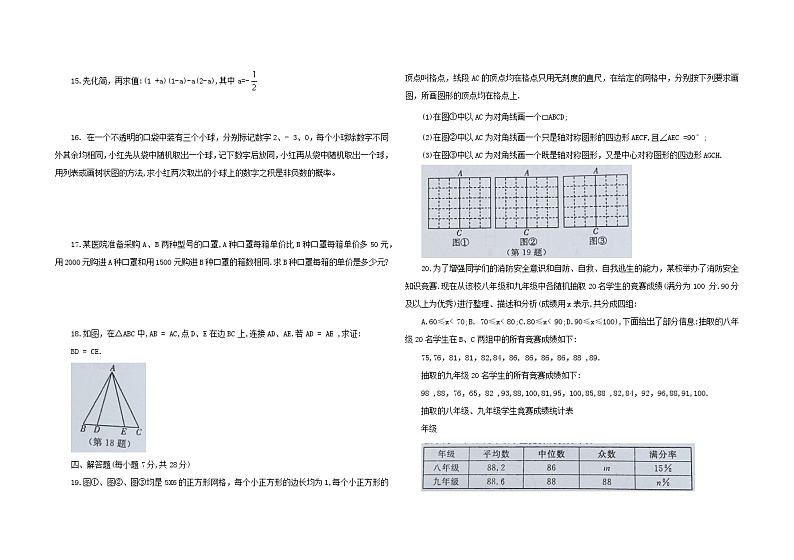 2023年吉林省中考考前冲刺+数学试题（二）(含答案)02