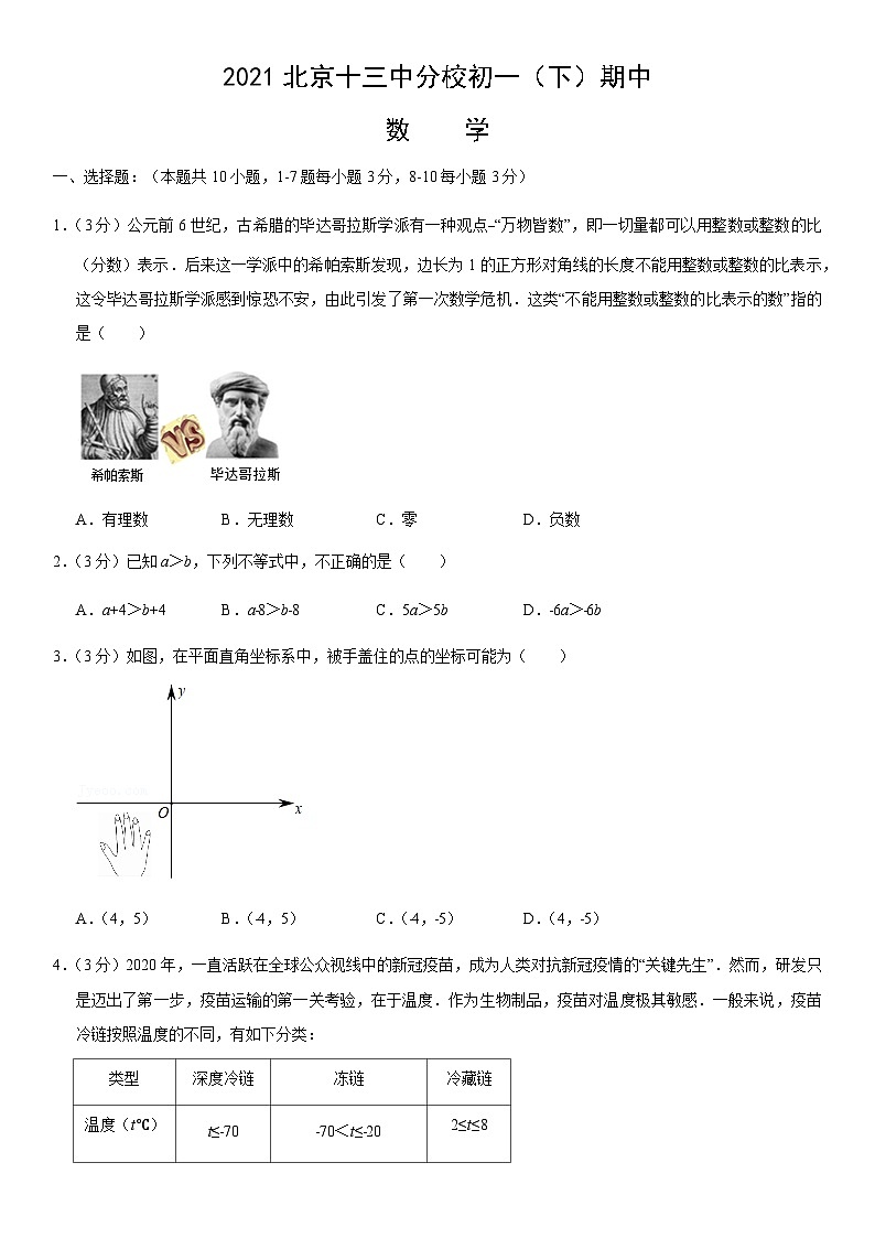 2021北京十三中分校初一（下）期中数学（教师版） 试卷01