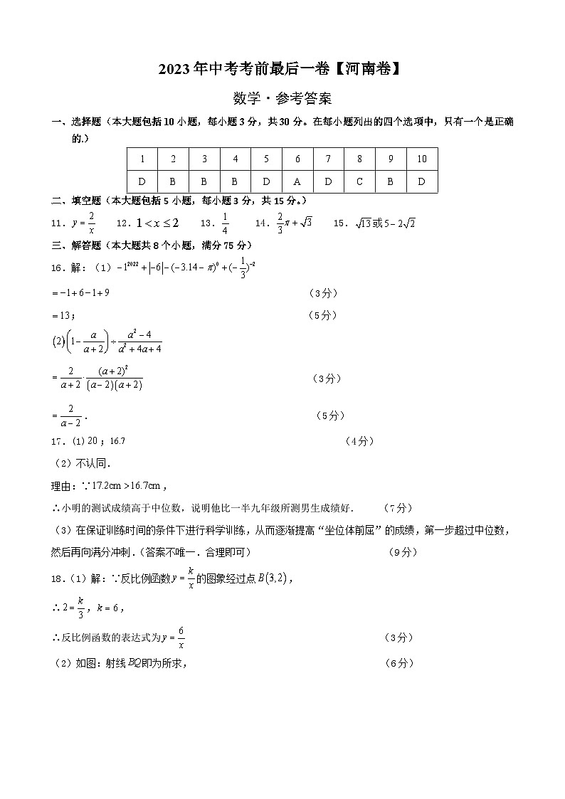 数学（河南卷）-【试题猜想】2023年中考考前最后一卷（考试版+答题卡+全解全析+参考答案）01