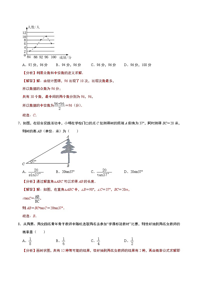 数学（湖南长沙卷）-【试题猜想】2023年中考考前最后一卷（考试版+答题卡+全解全析+参考答案）03