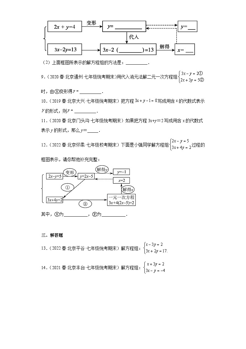 07用代入消元法解二元一次方程组-七年级数学下学期期末复习知识点专题练习（北京专用）第2页