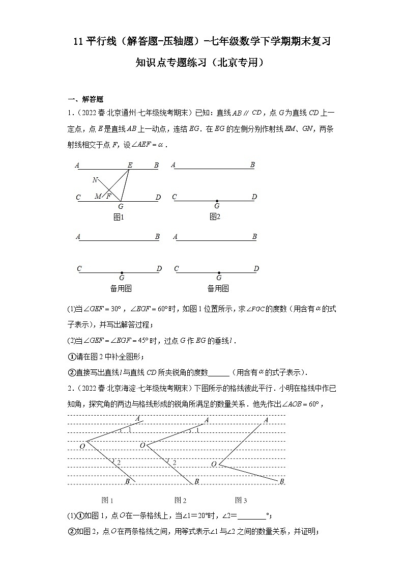 11平行线（解答题-压轴题）-七年级数学下学期期末复习知识点专题练习（北京专用）01